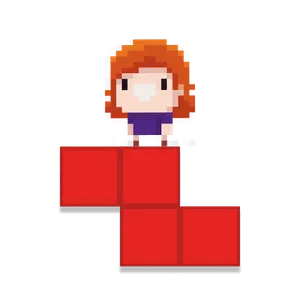 Pixel character ontop of a tetris styled red block