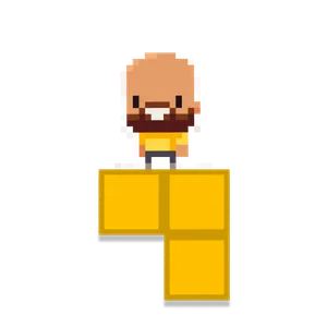 Pixel character ontop of a tetris styled yellow block
